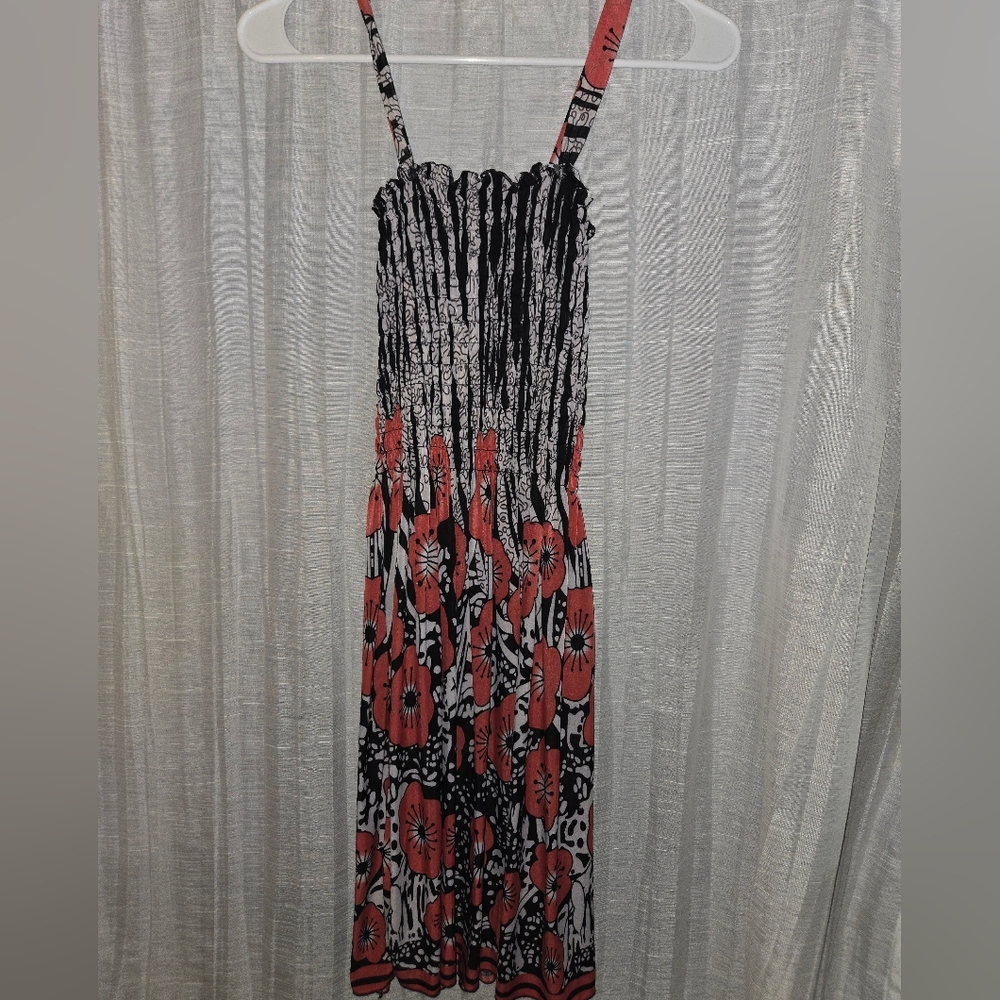 Womens Floral Black and Pink Maxi Dress Tank Top Scrunched Size Small